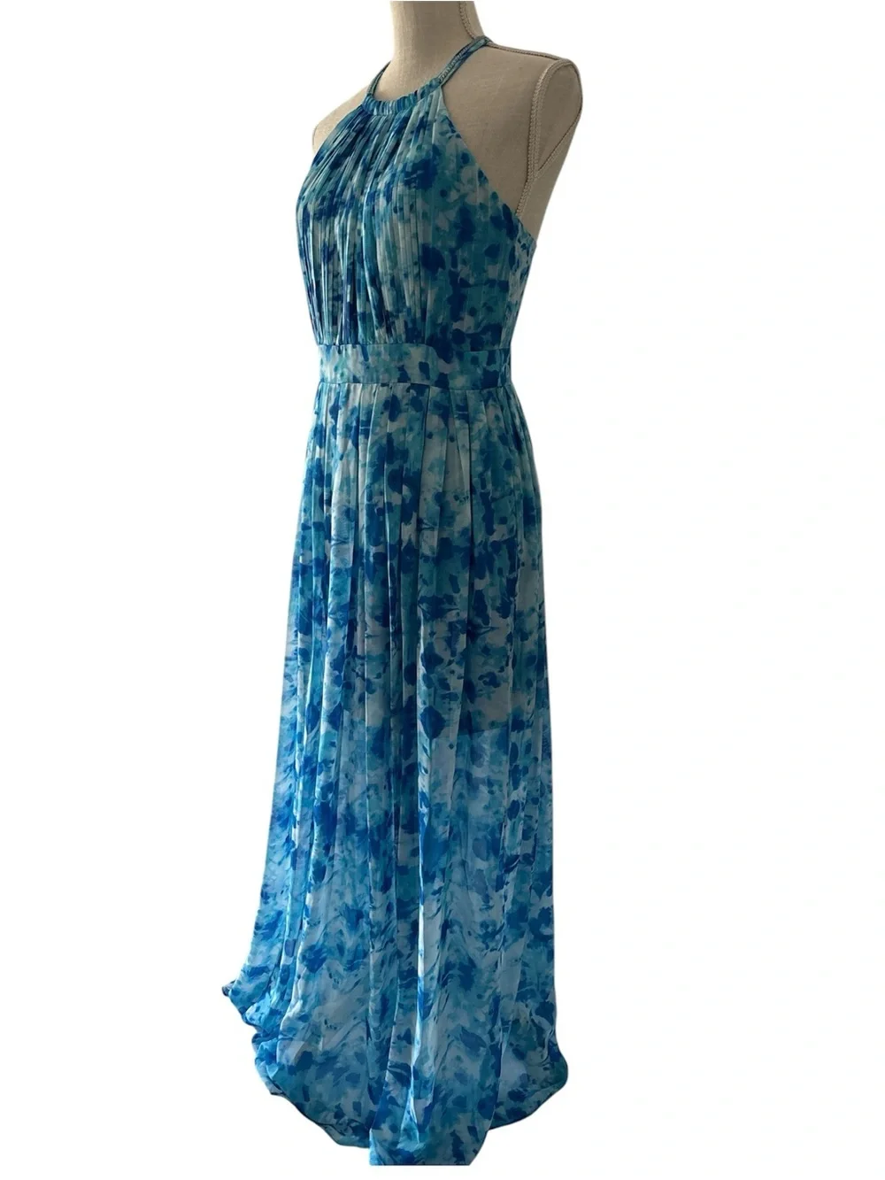 Calvin Klein Sky Blue Halter Maxi Dress - Elegant Floral Print Sz/ S-P - Picture 2 of 14